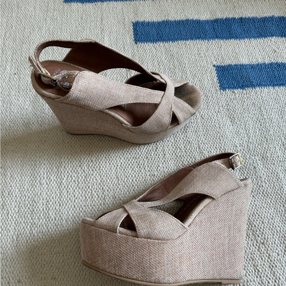 Jeffrey Campbell Ibiza Light Pink Woven Platform Wedge Sandals